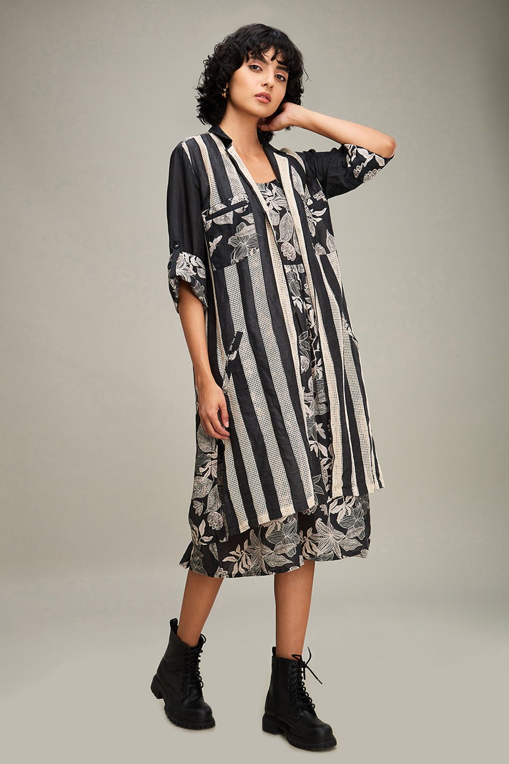 Black Ahyana Printed Long Dress and Jacket