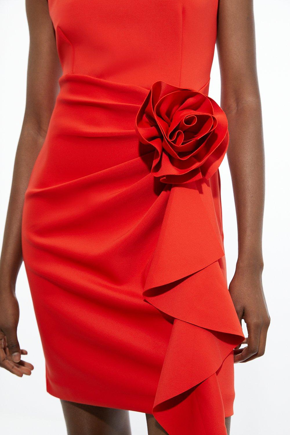 Scuba Rosette Detail Woven Mini Dress