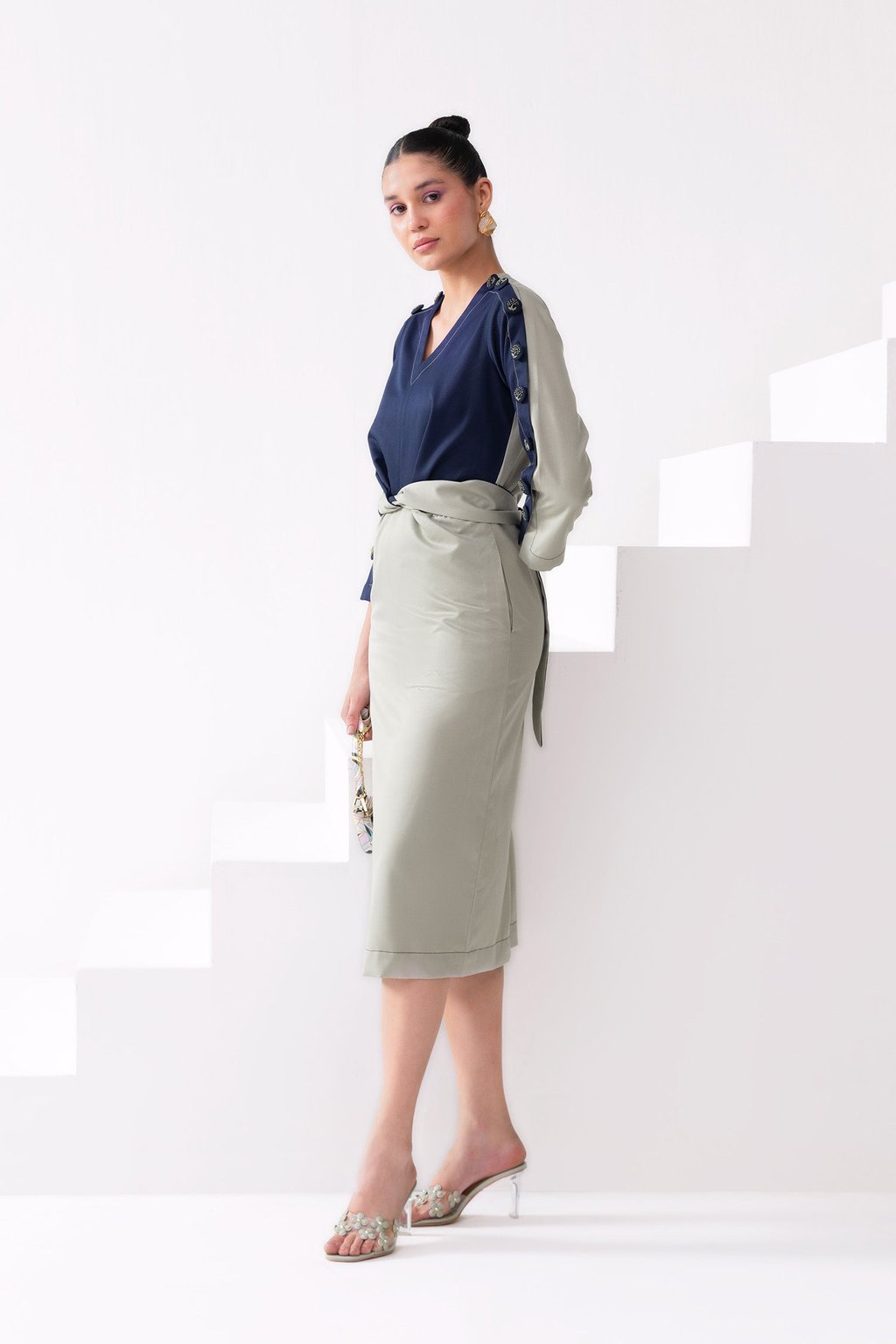 Maple Midi Dress Navy & Olive