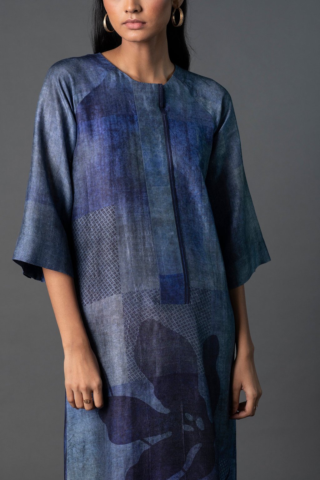 Array Bandhani Indigo Round Neck Dress