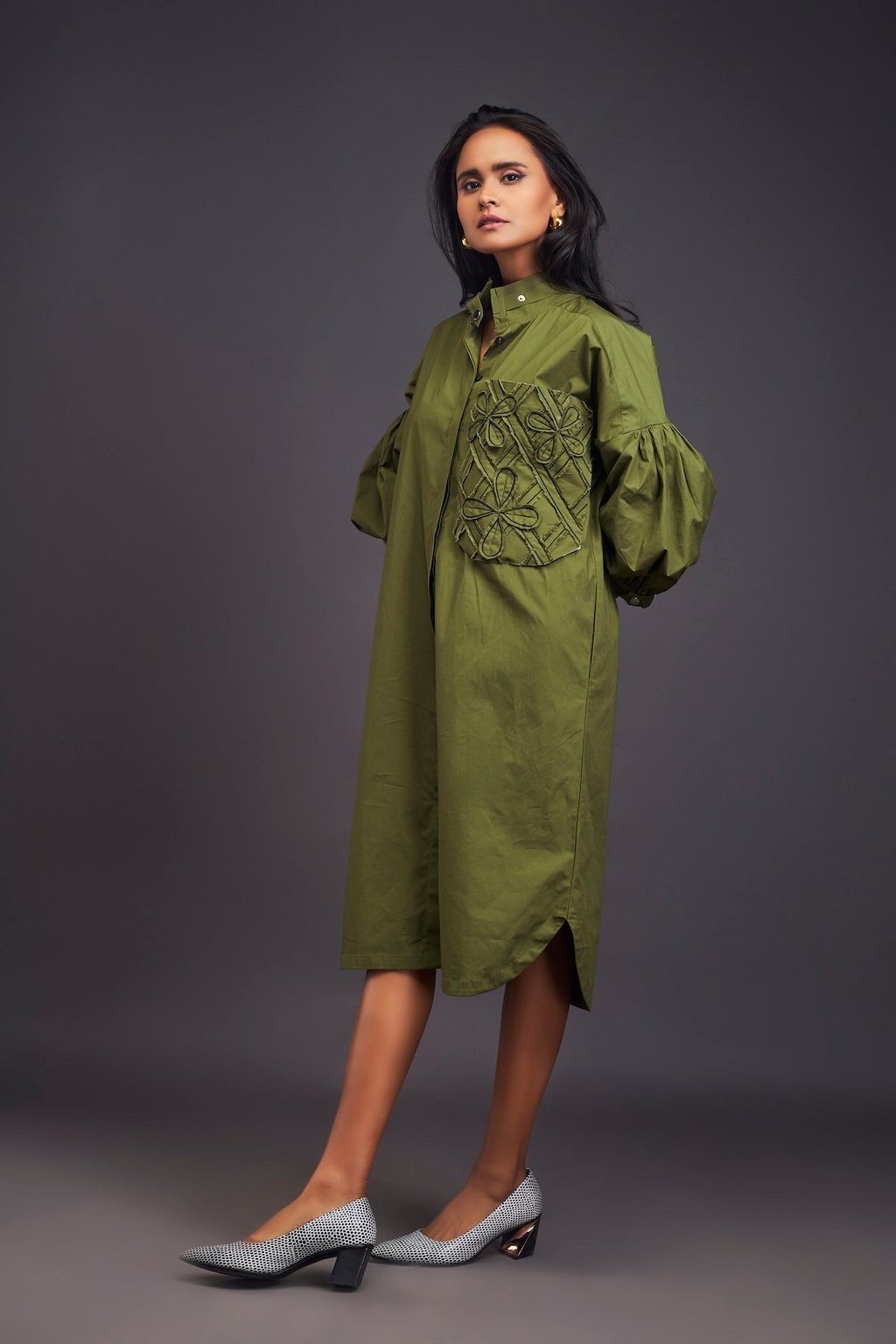 Oversized Shirt Dress with Embroidered Pocket