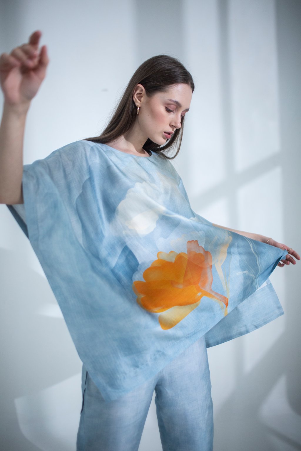 Light Blue One Side Kaftan Sleeve Set