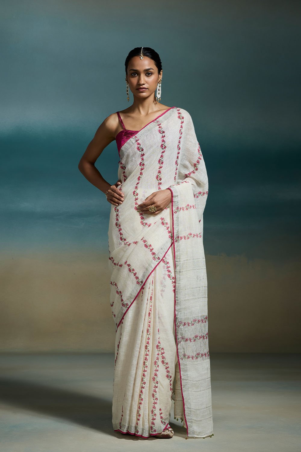 Lumiere Handloom Linen White Sarees