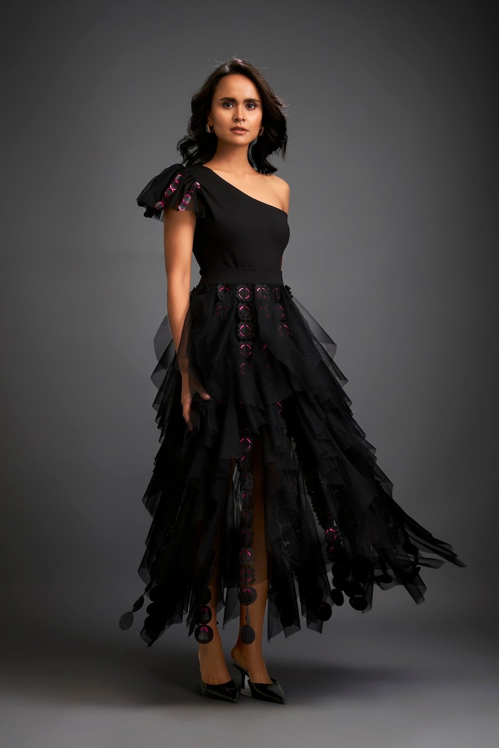 Tiered Tulle Skirt with Geometric Detailing