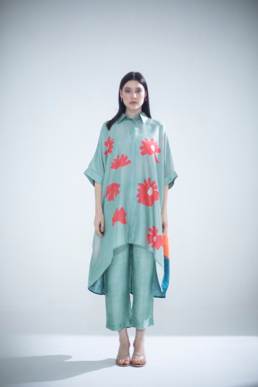 Deep Turquoise High Low Kaftan Set