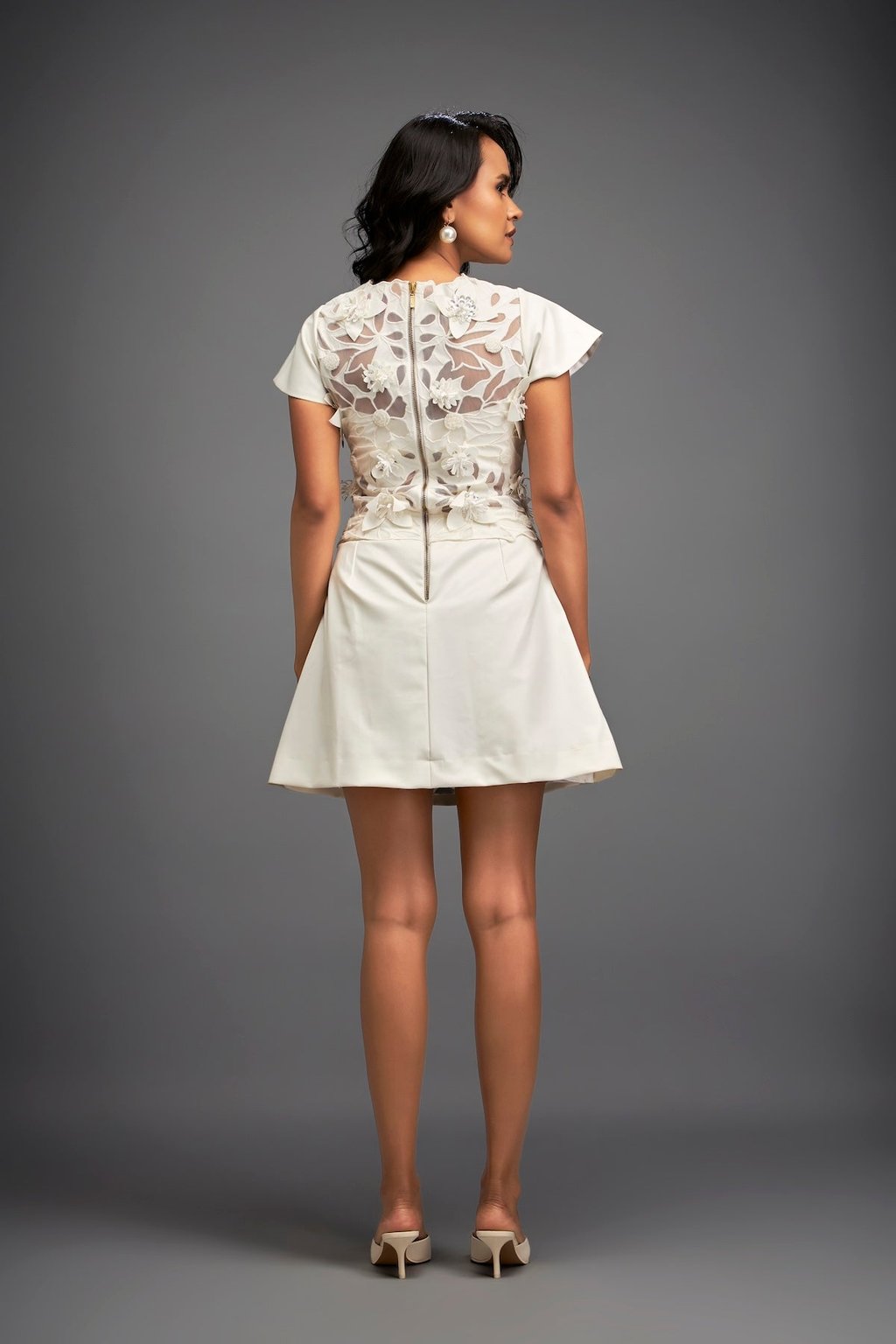 Floral Appliqu� Dress with Sheer Detailing