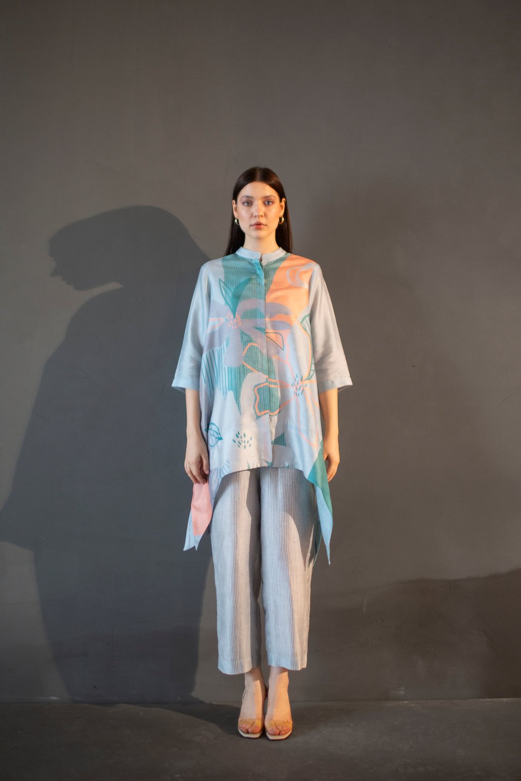 Blue & Orange Short Kaftan Tail Set