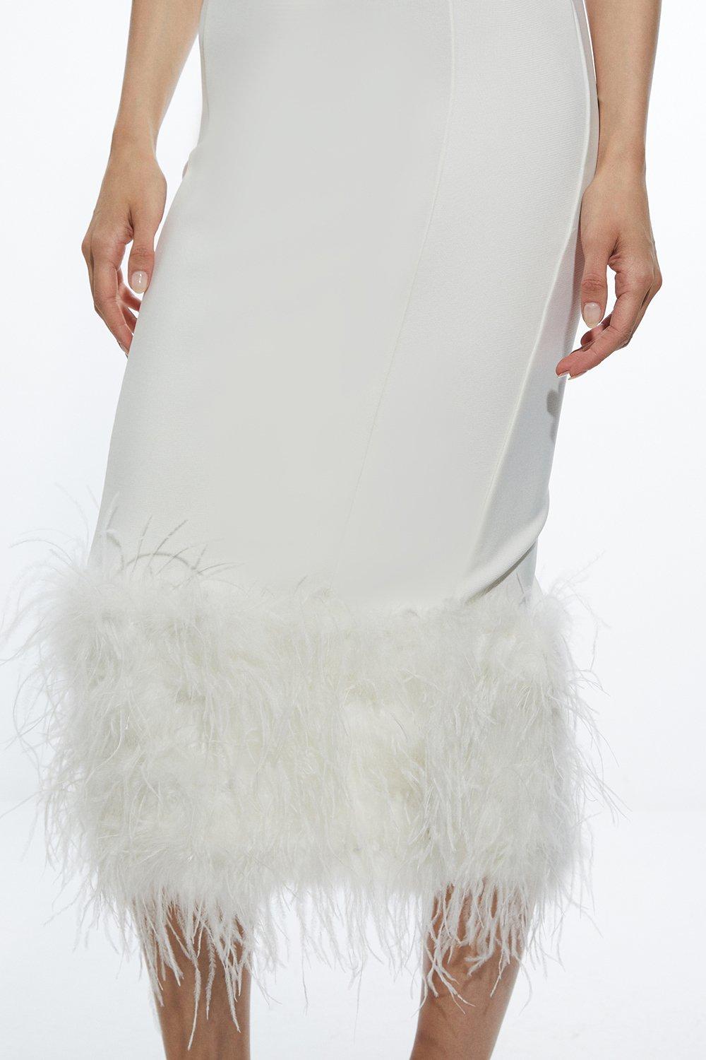 Figure Form Bandage Feather Hem Knit Midi Dress