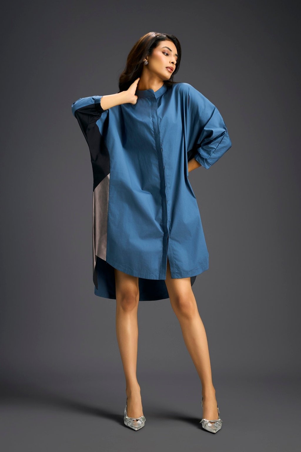Blue Oversized Panel Shirt Dress