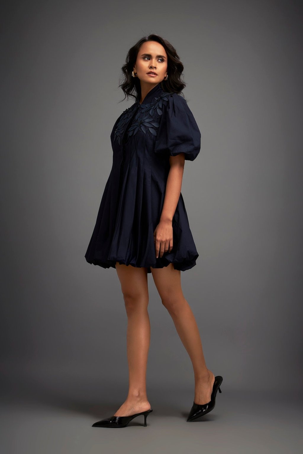 Structured Mini Dress with Puff Sleeves