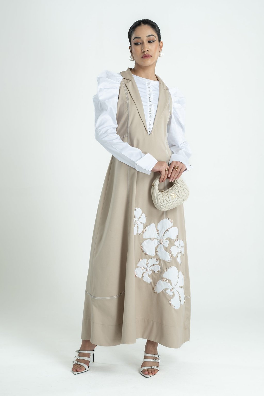 Faye Dress Long Oat and White Gcc
