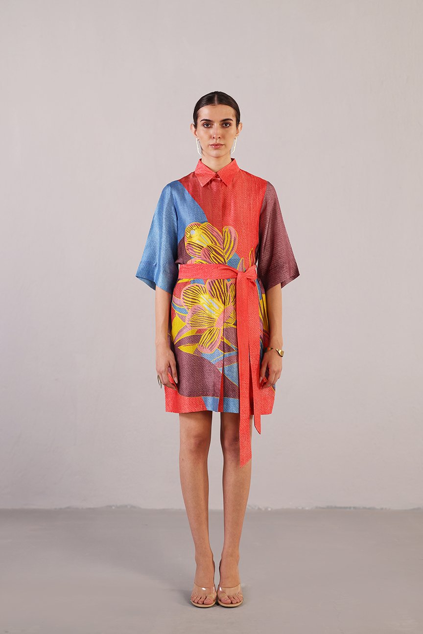 Patch Coral Red & Blue Dress