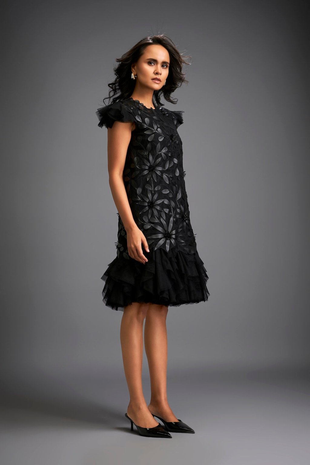 Short Floral Appliqu� Dress