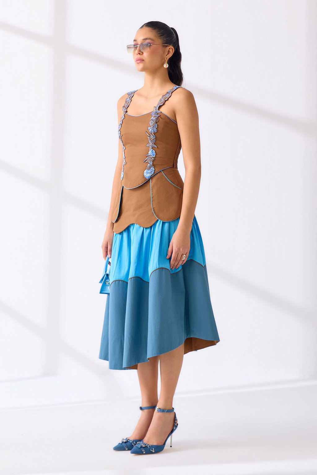 Oasis Corset & Skirt Tan/Sky Blue/Petrol