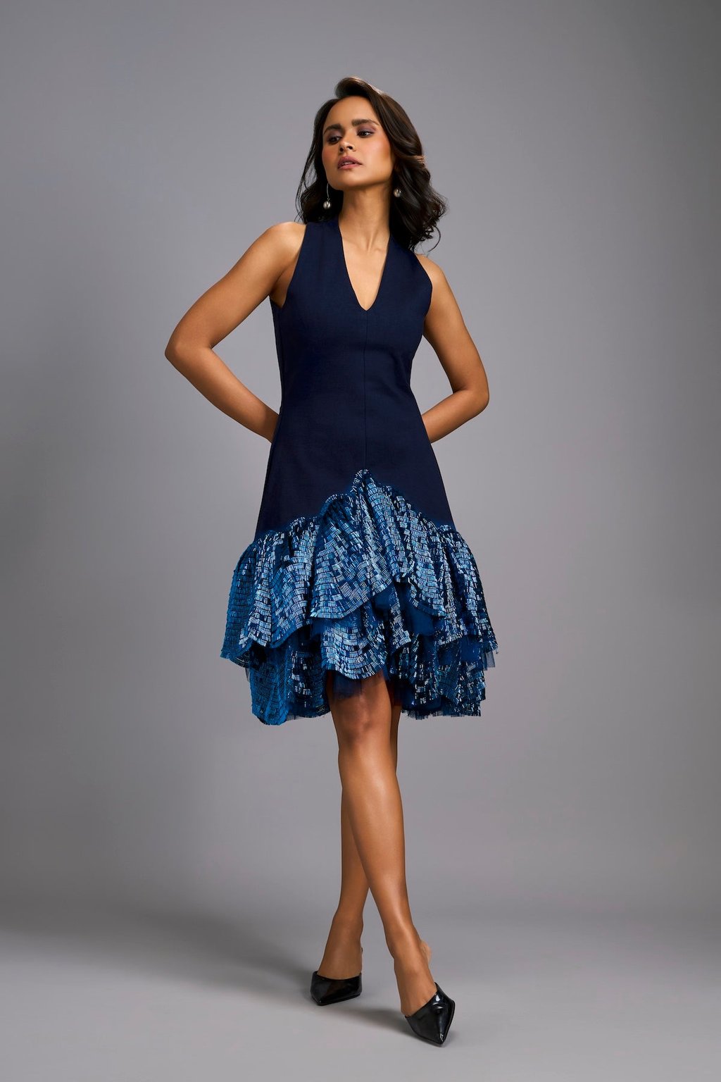 Navy Blue Halter Neck Cocktail Dress