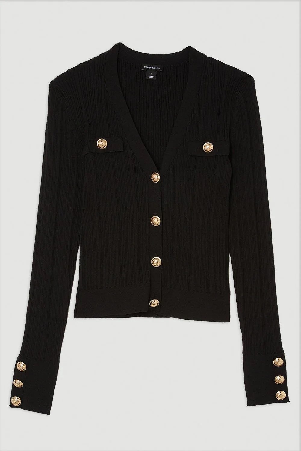 Viscose Blend Dry Handle Rib Military Trim Cardigan
