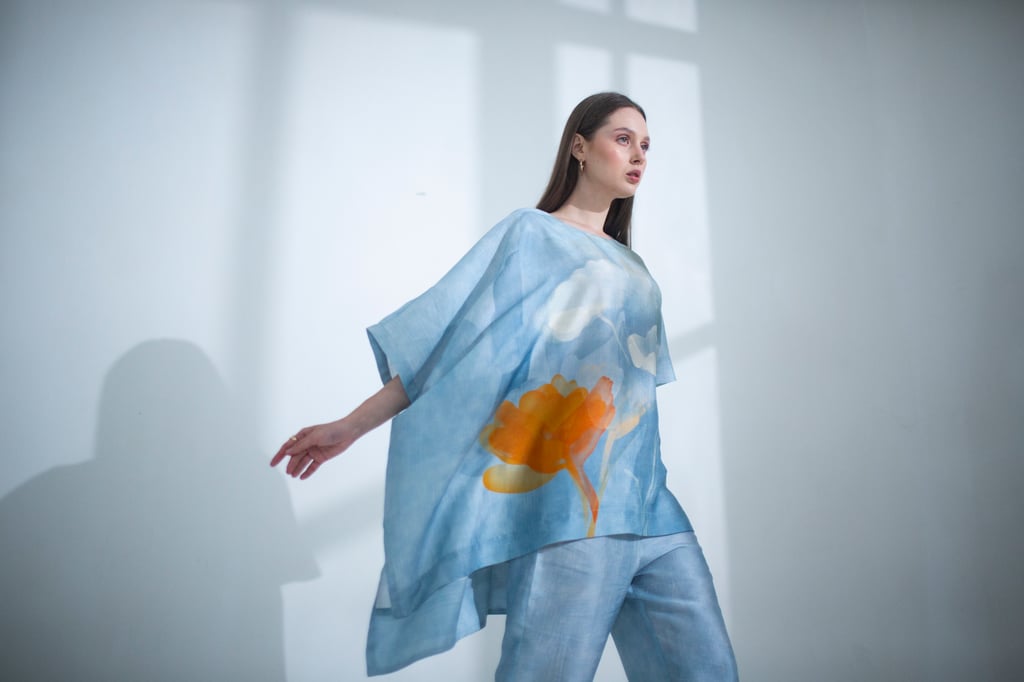 Light Blue One Side Kaftan Sleeve Set