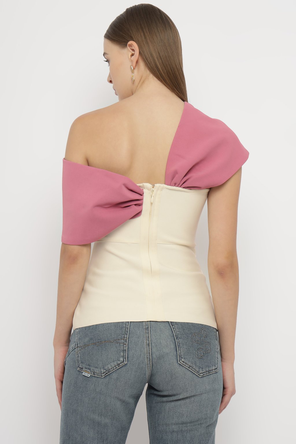 Figure Form Bandage Knit Asymmetric Strap Top
