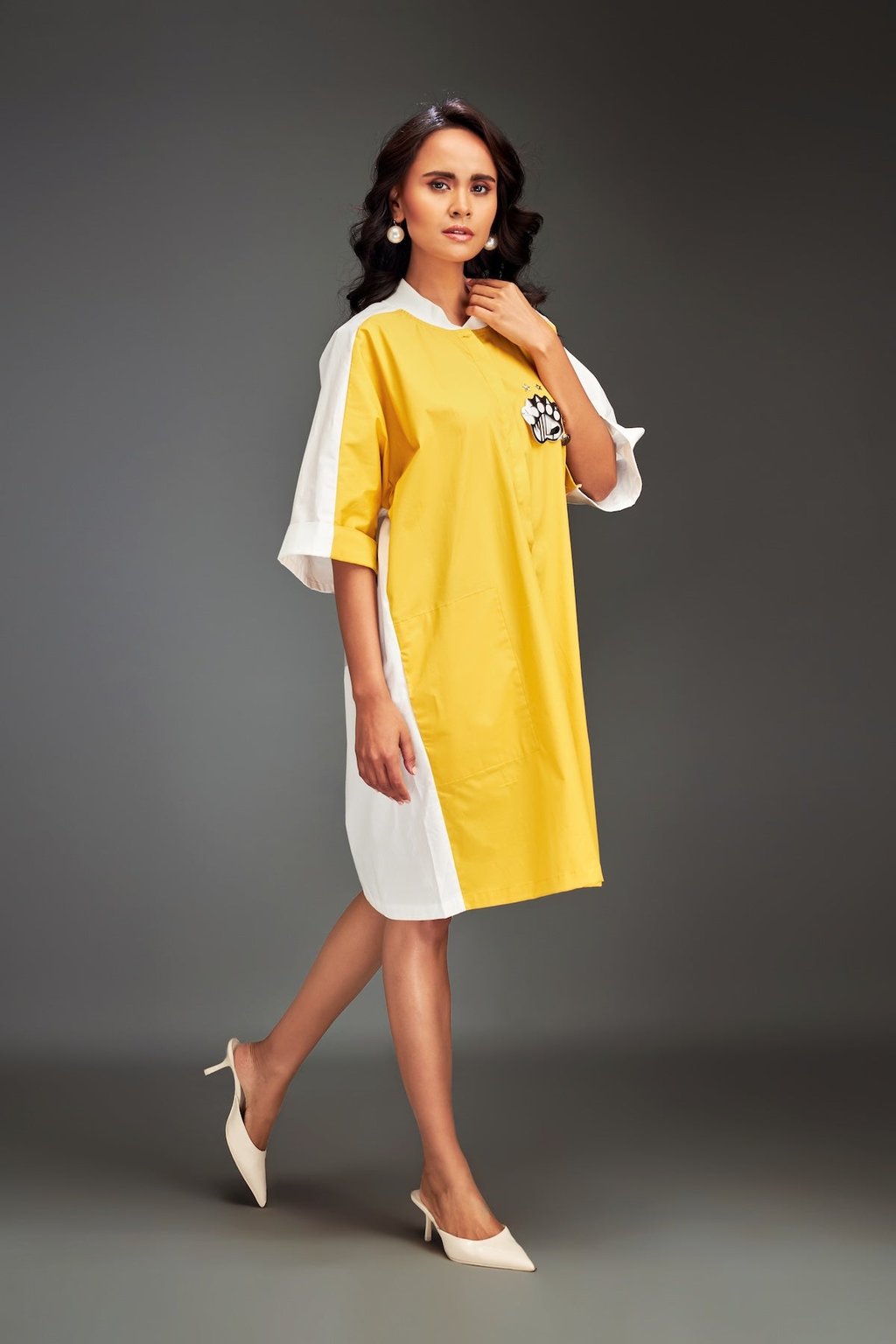 Two-Tone Dress with Metallic Embellishments