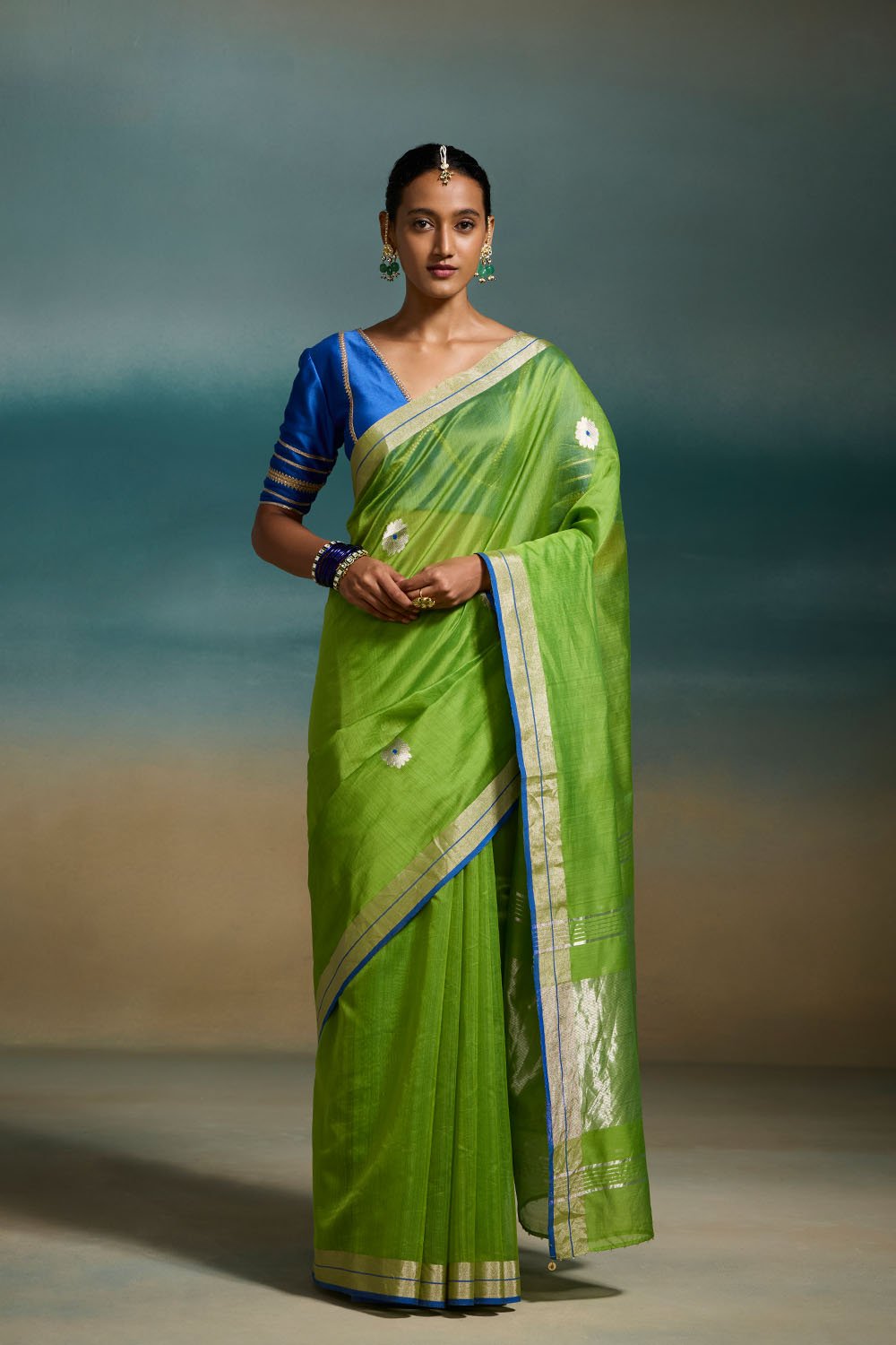 Vanya Handloom Chanderi Parrot Green Sarees