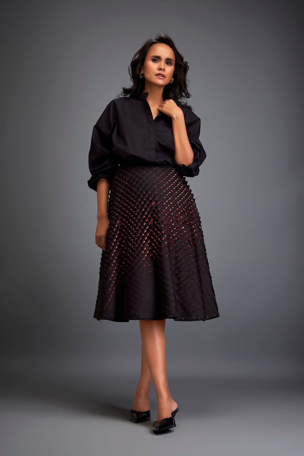 A-Line Skirt with 3d Geometric Pattern