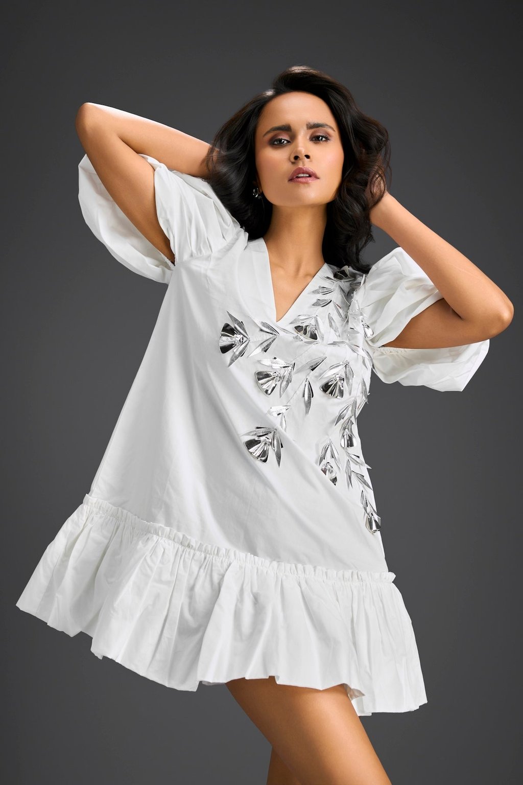 Ruffle Hem Floral Embroidered Dress