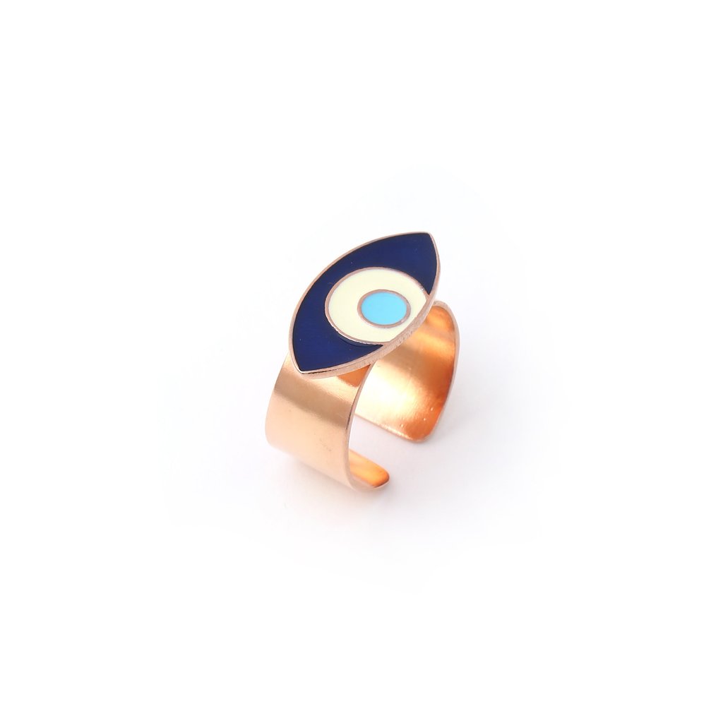 Evil Eye Enamel Ring - Blue Rose Gold