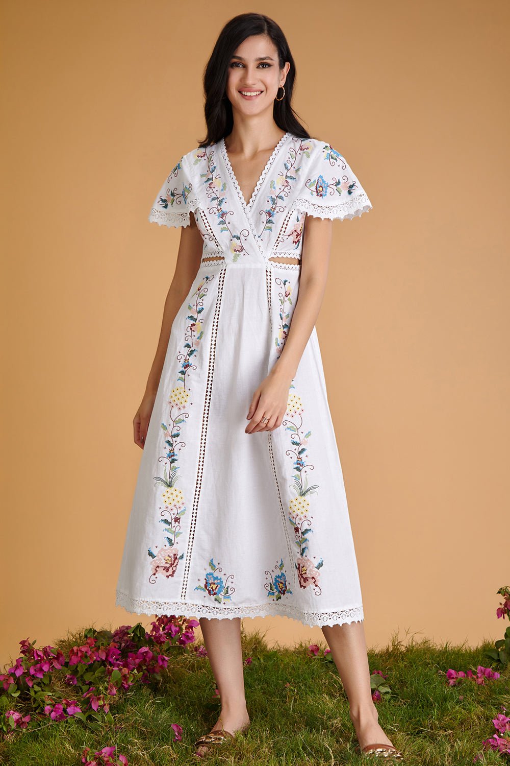 Pure Abundance Embroidered Midi Dress