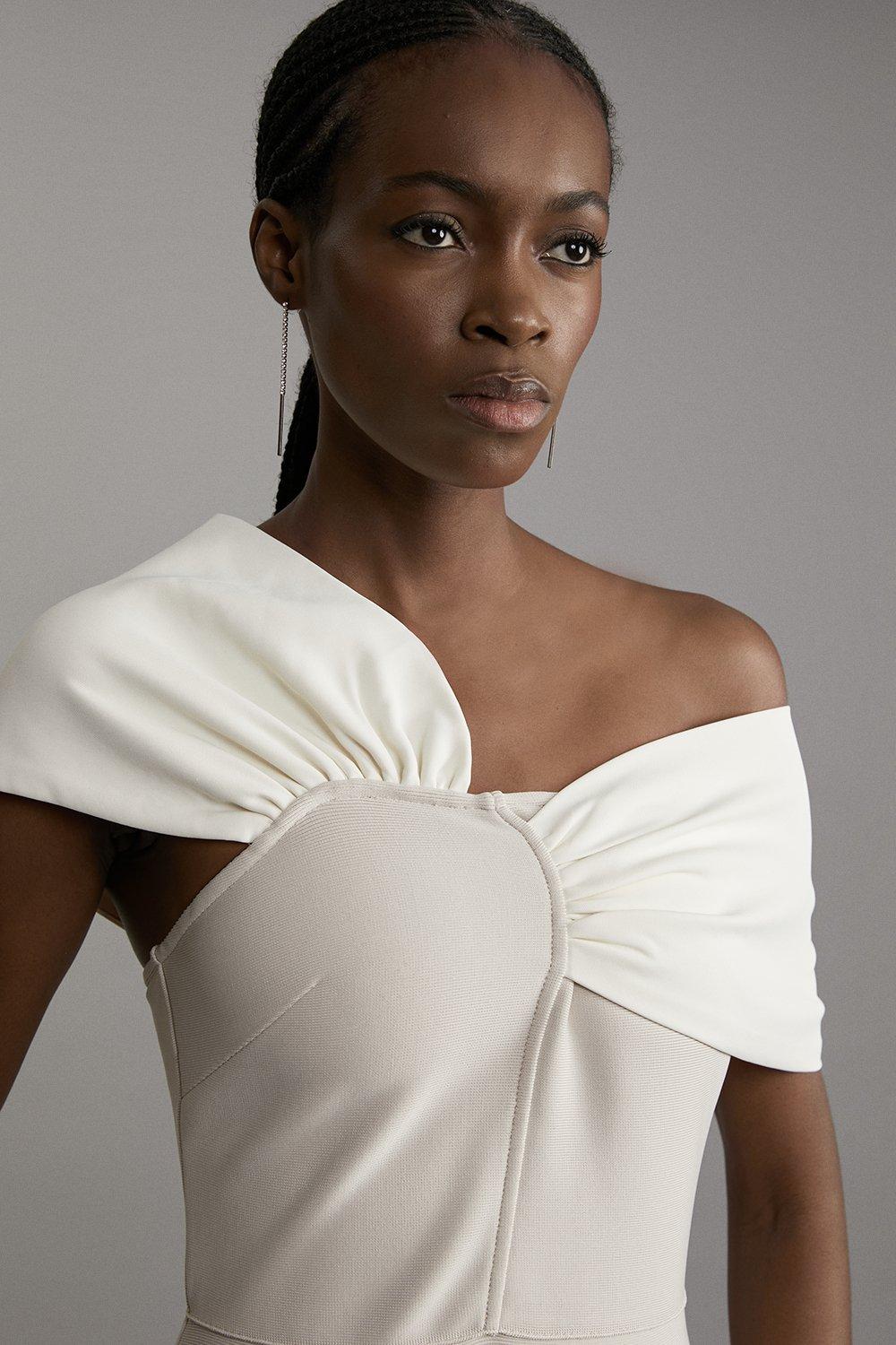 Figure Form Bandage Asymmetric Strap Knit Midi Dress