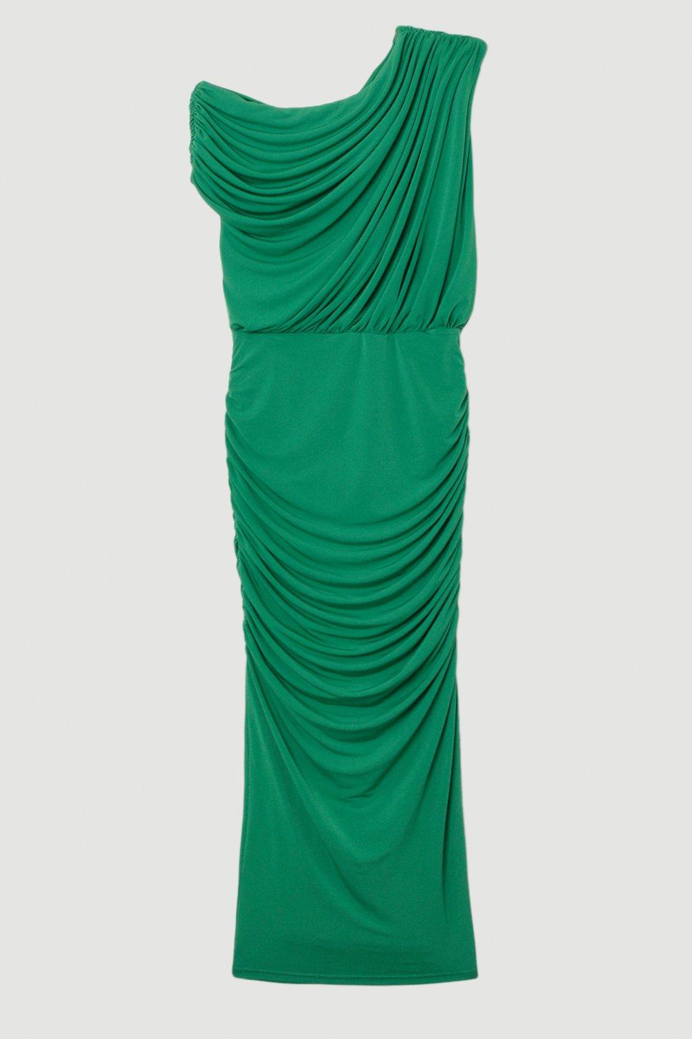 Jersey Crepe Asymmetric Neckline Maxi Dress
