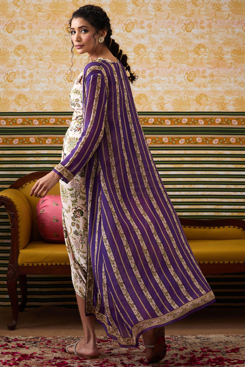 Mehr Drape Dress with Printed Jacket with Belt