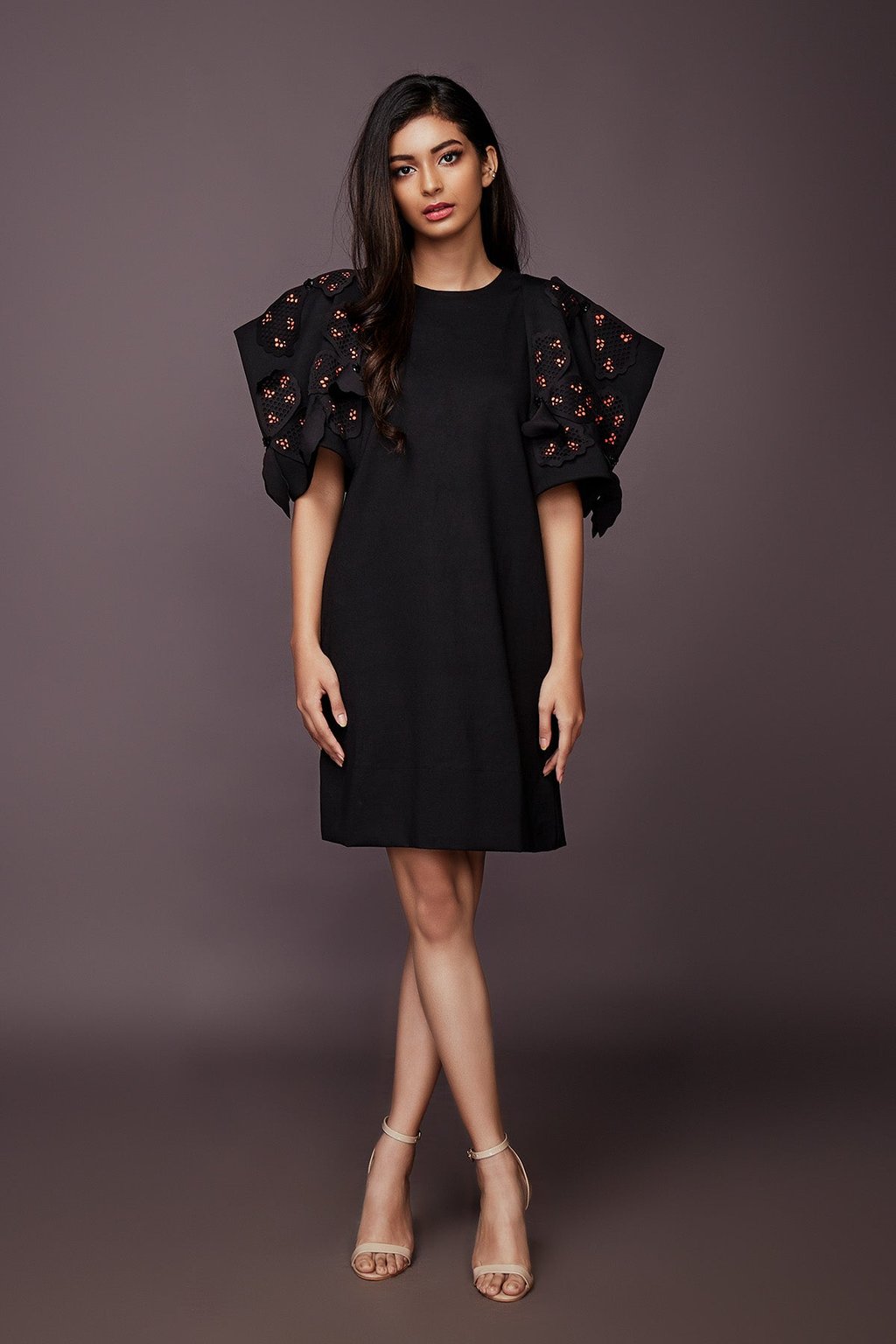 Shift Dress with Neon Cutwork Sleeves
