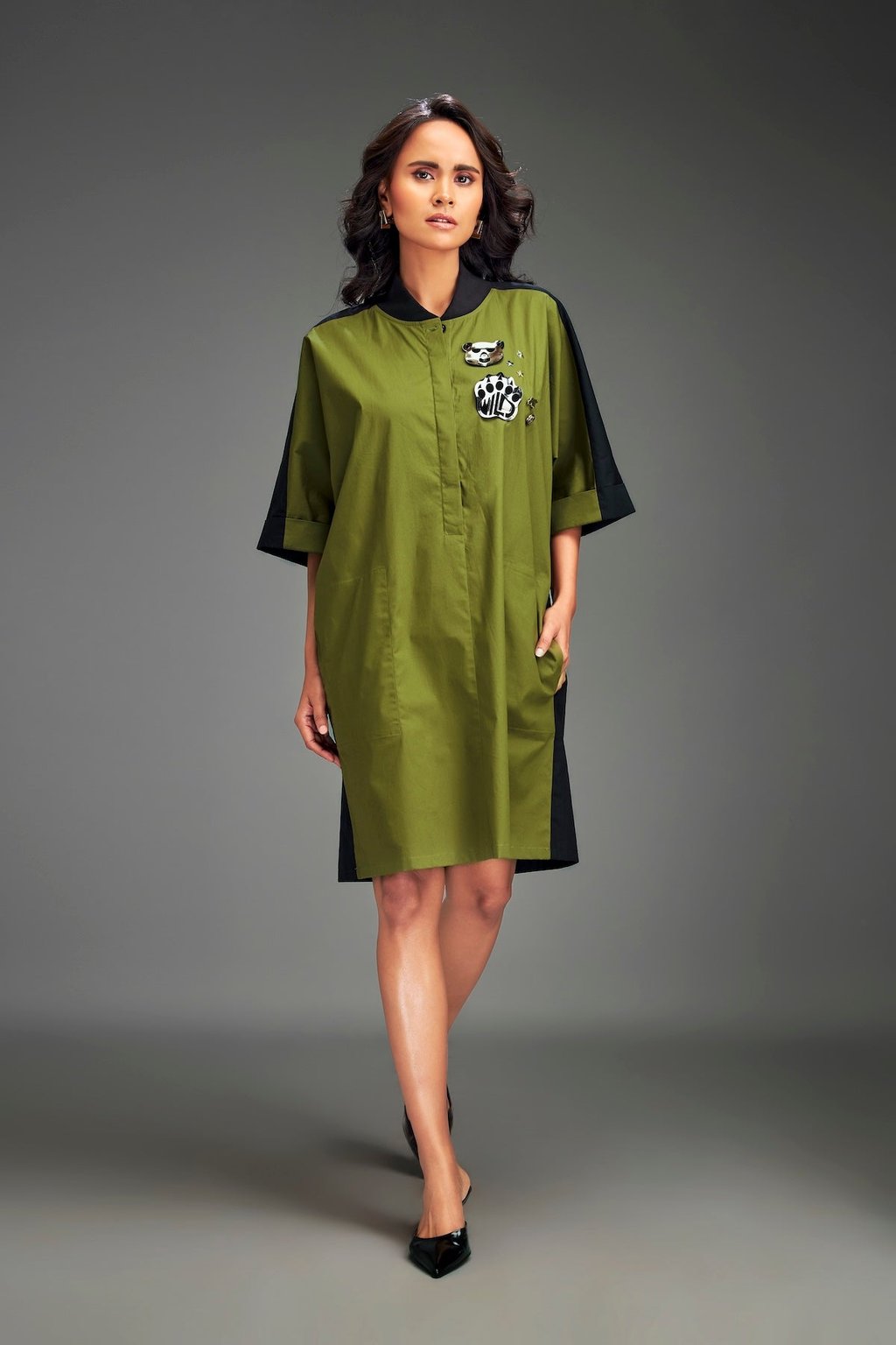 Two-Tone Dress with Metallic Embellishments