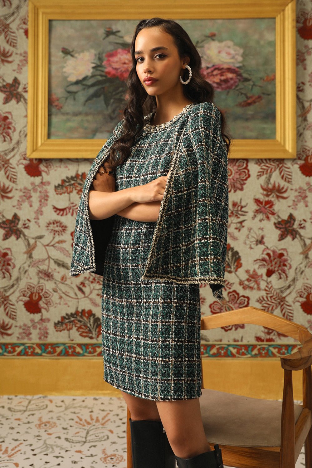 Mettalic Plaid Tweed Dress