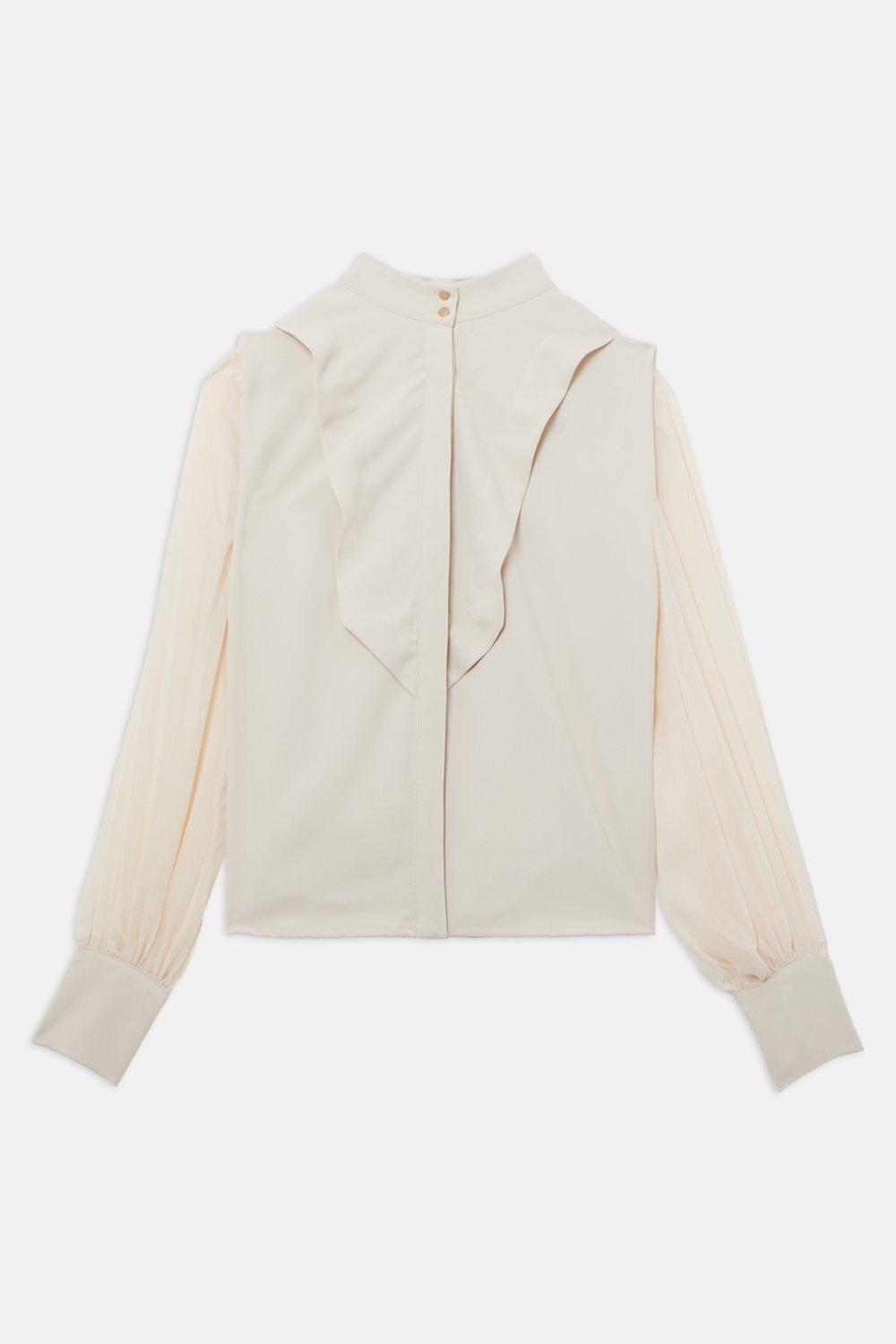 Crinkle Balloon Sleeve High Neck Woven Shirt