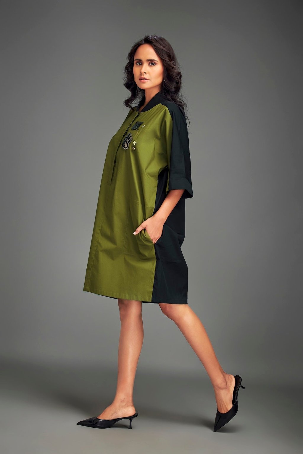 Two-Tone Dress with Metallic Embellishments
