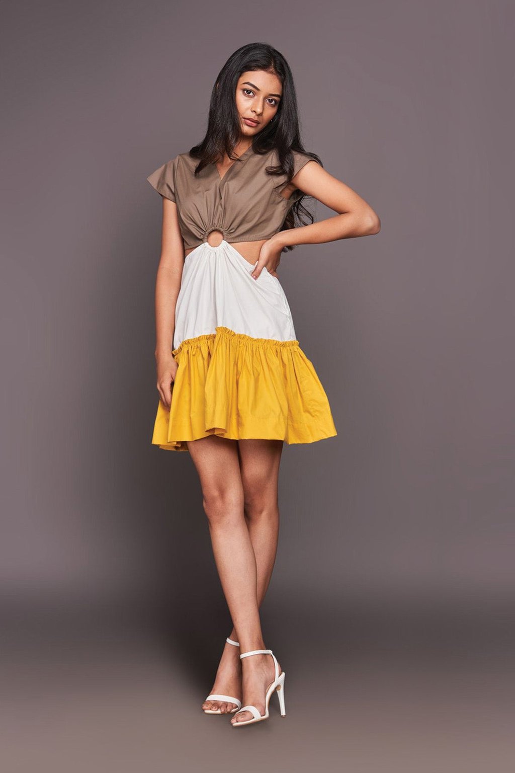 White Yellow Short Tiered Dress