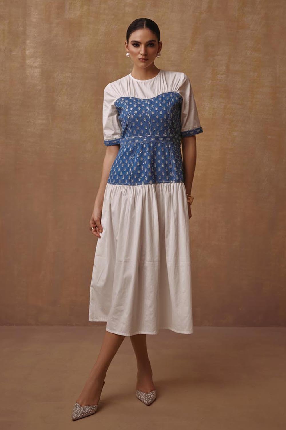 Mettalic Denim Midi Dress