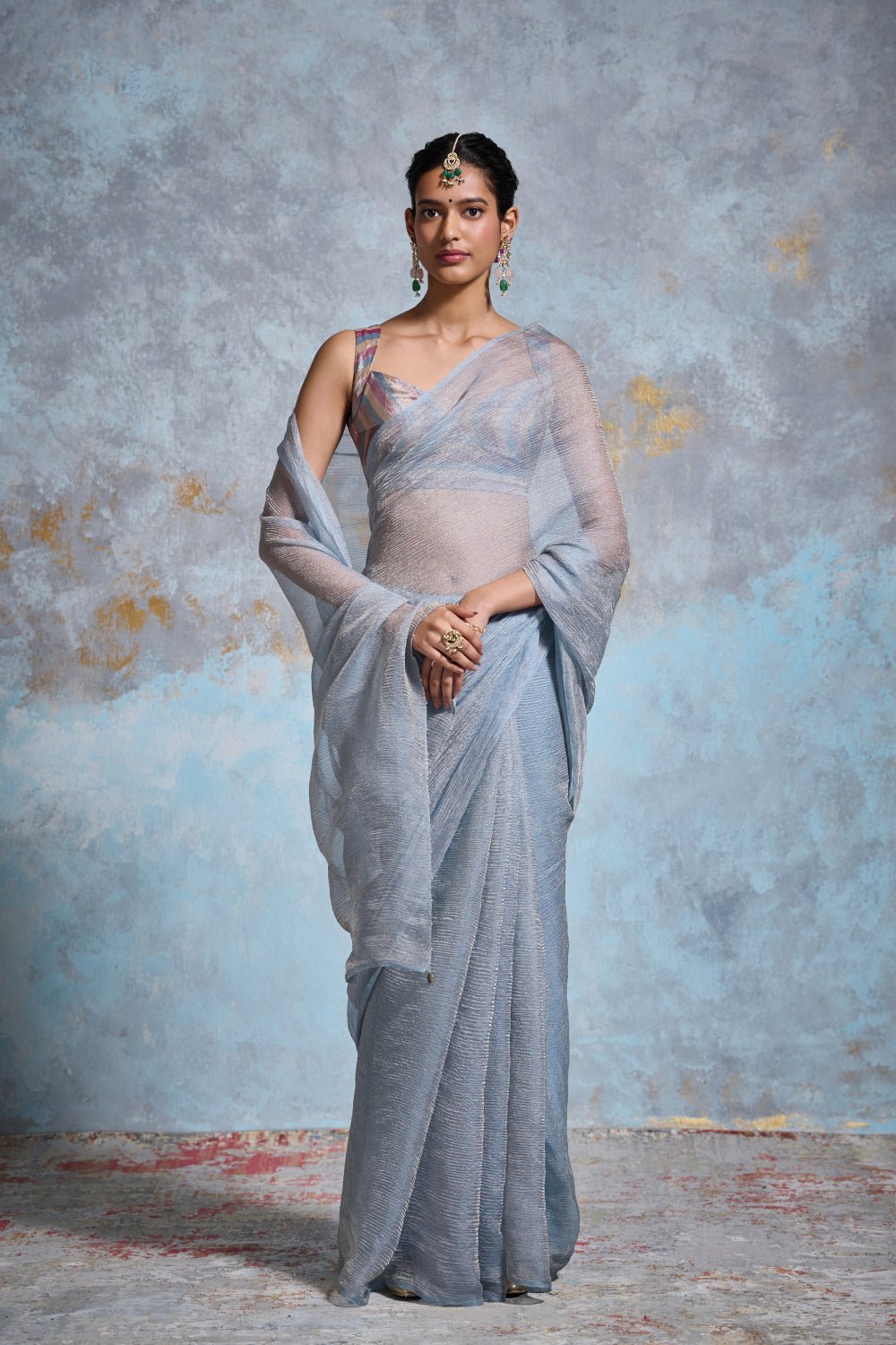 Taariqa Tissue Blue Sarees