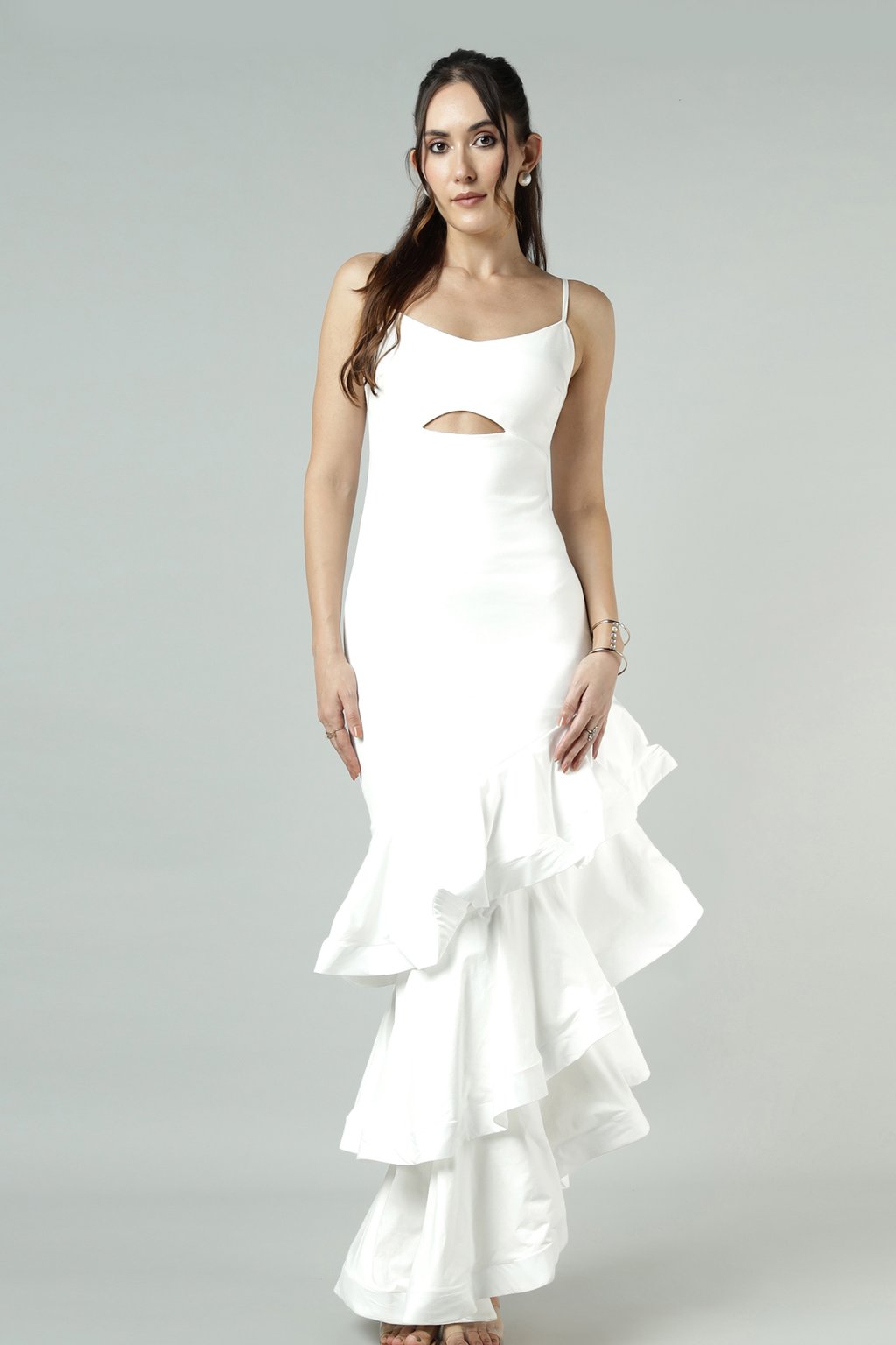 Cotton Ponte Jersey Ruffle Hem Maxi Dress