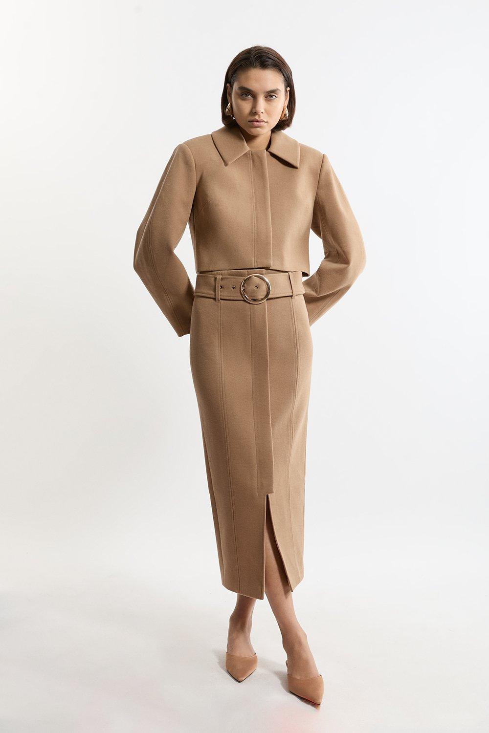 Brushed Cropped Collared Trench Jacket