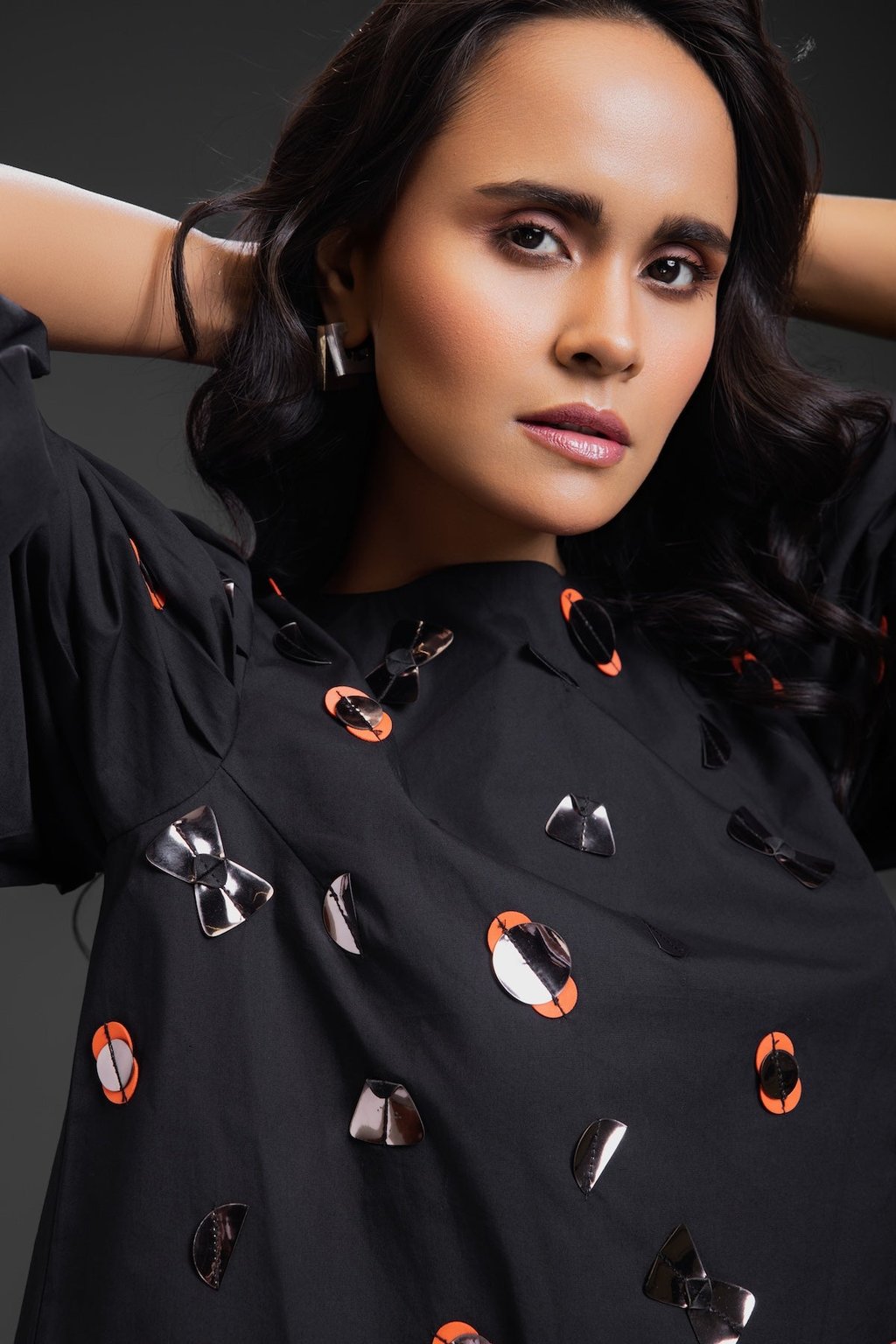 Cotton Dress with Neon Metallic Detailing