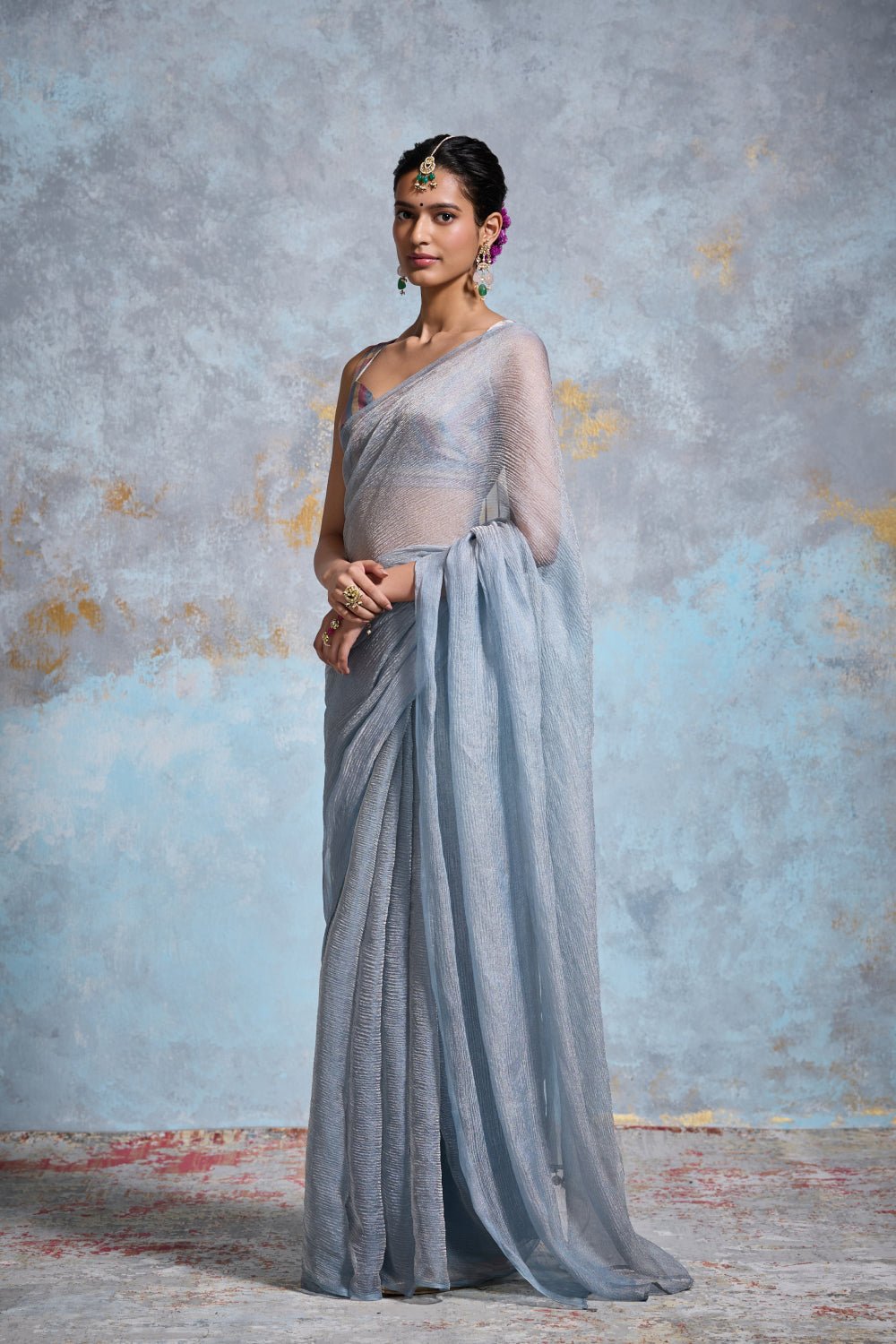 Taariqa Tissue Blue Sarees