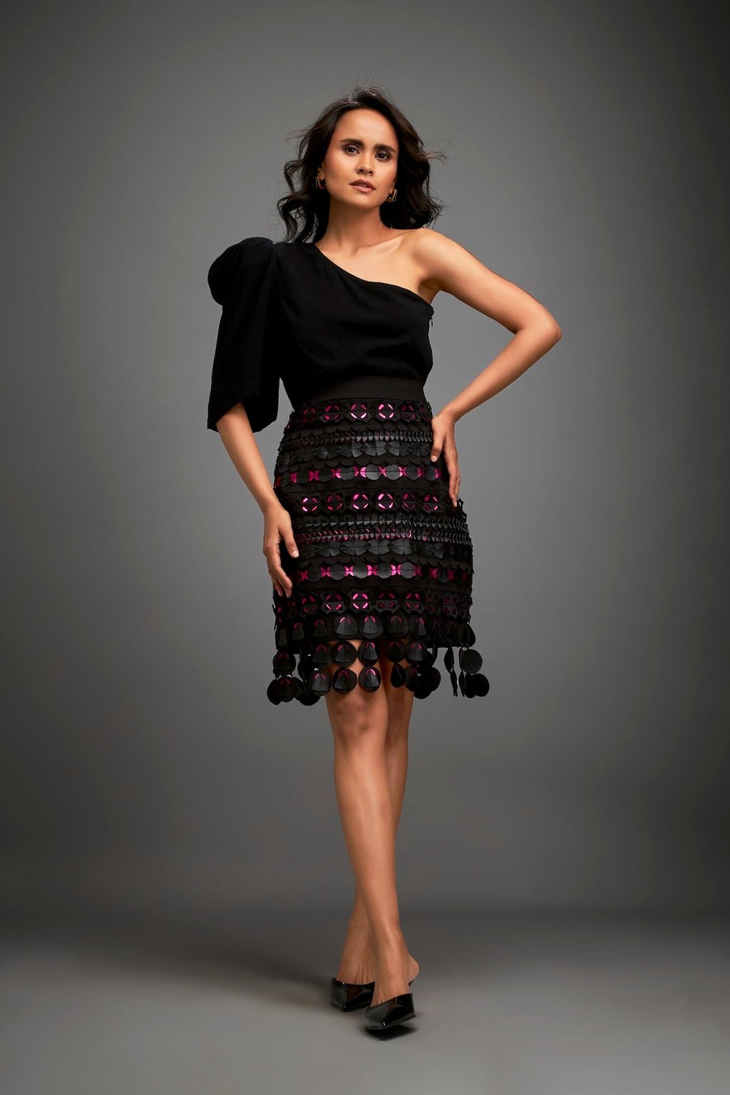Metallic Pink Accented Geometric Skirt