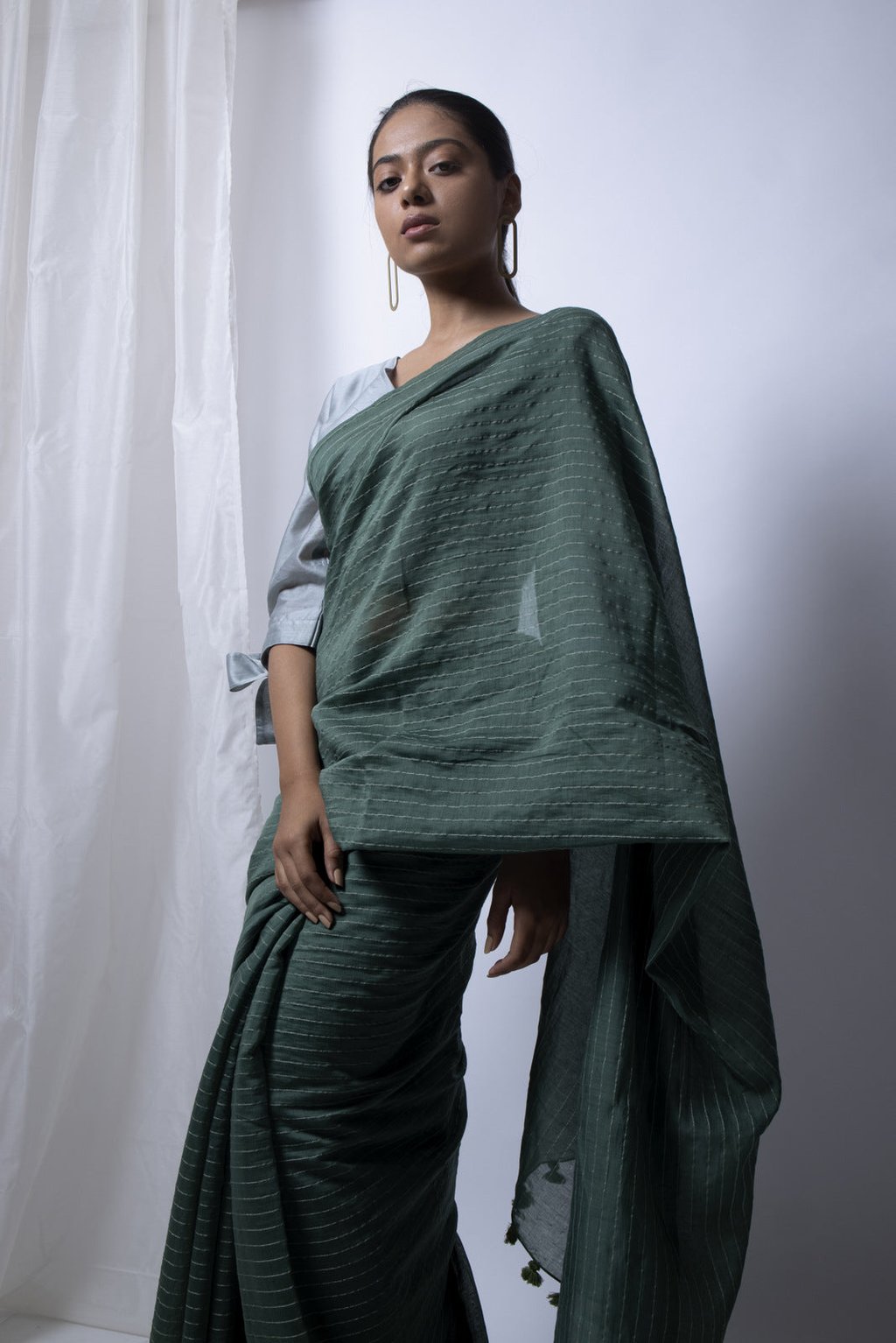 Forest Green Saree with Silver Blouse