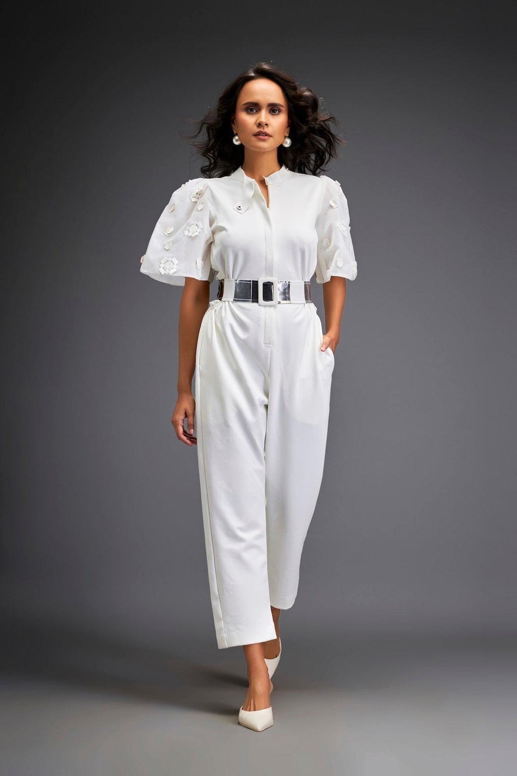 Waist Cut Out Jumpsuit Comes with Metallic Belt