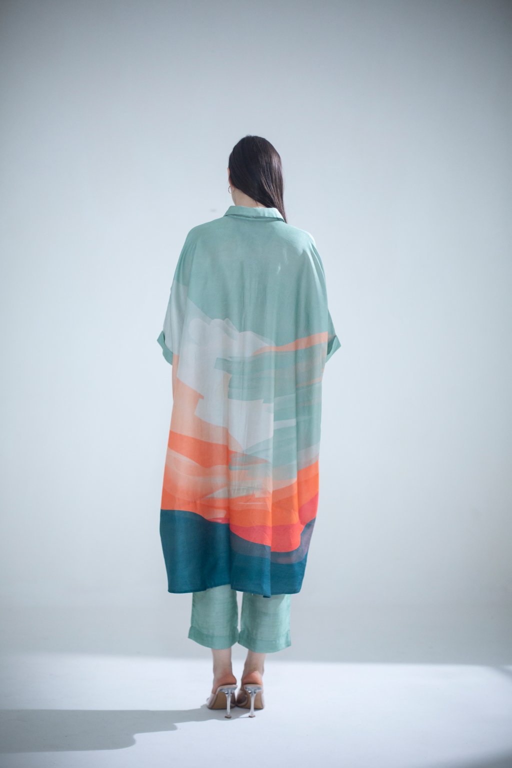 Deep Turquoise High Low Kaftan Set
