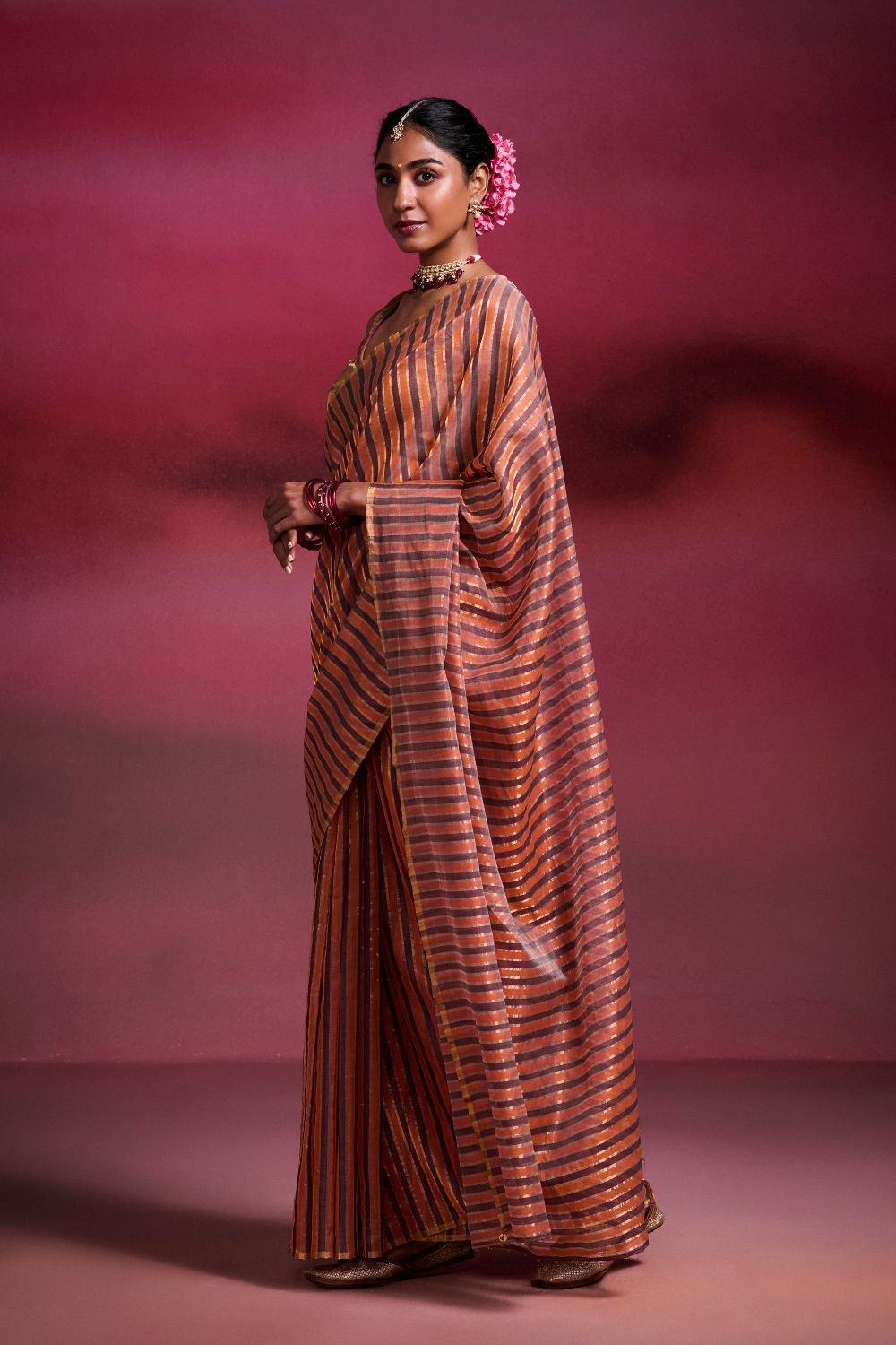 Chanderi Handwoven Saree with Embellished Pallu