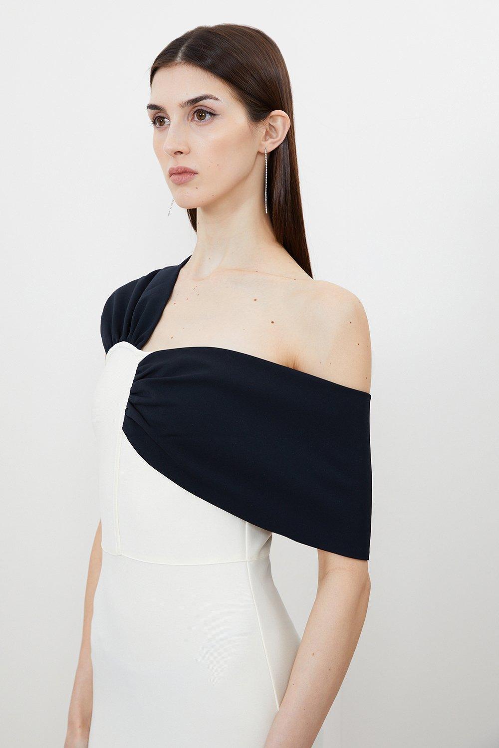 Figure Form Bandage Asymmetric Strap Knit Midi Dress