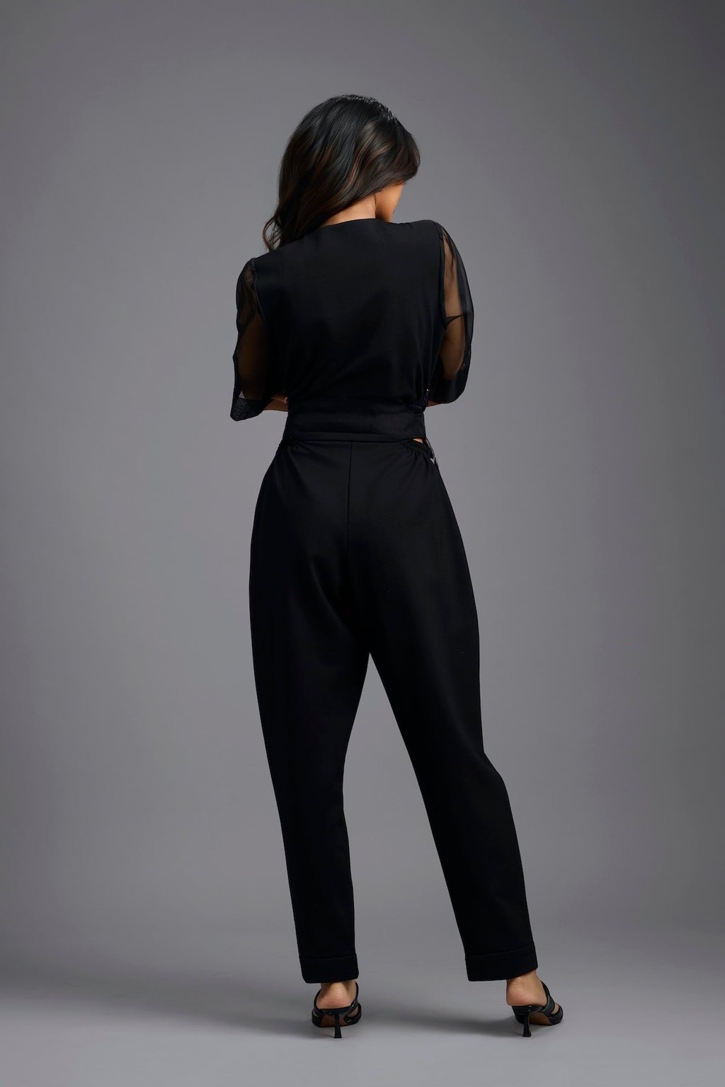 Sequin Jumpsuit with Sheer Sleeves